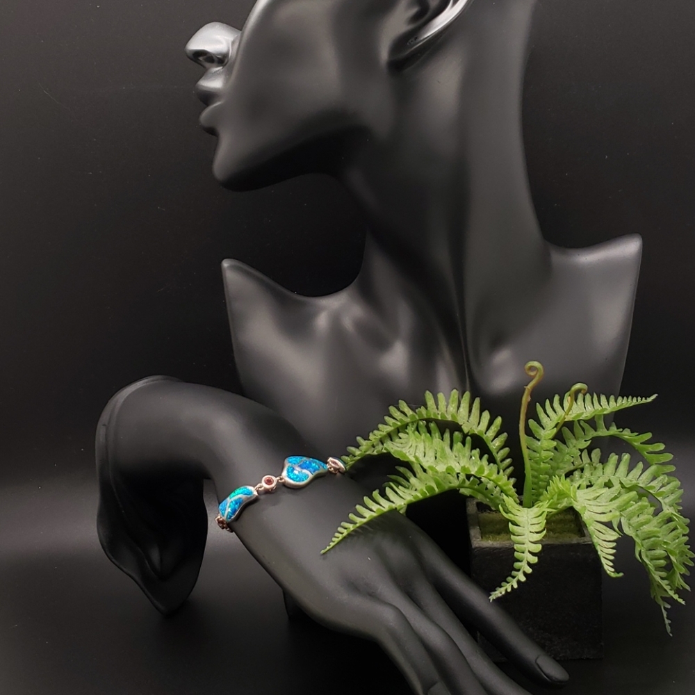 Blue fire opal and blood garnet s.s. bracelet